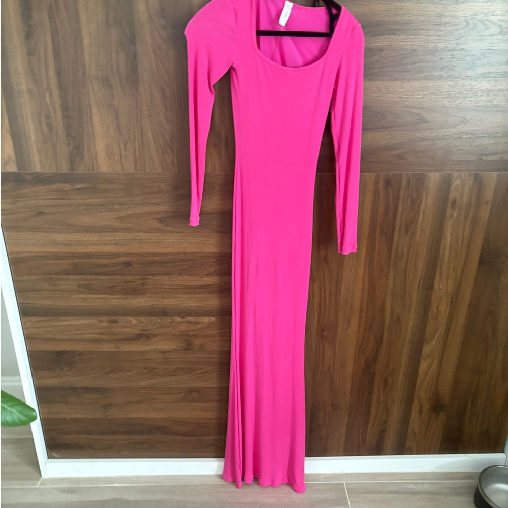 Popilush built in underwear shape wear maxi Long Sleeve Dress pink